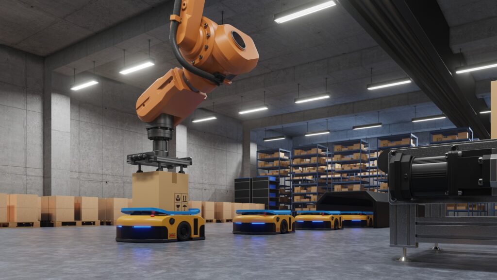 Robotic arm for packing with producing and maintaining logistics system.
